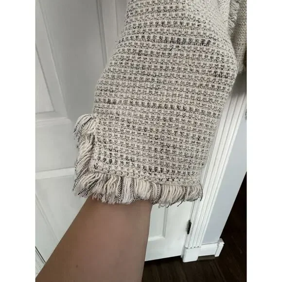 VGUC NIC+ZOE Plus Ribbon Trim Fringe Jacket Cream Navy Waffle size 3X READ - Picture 11 of 14